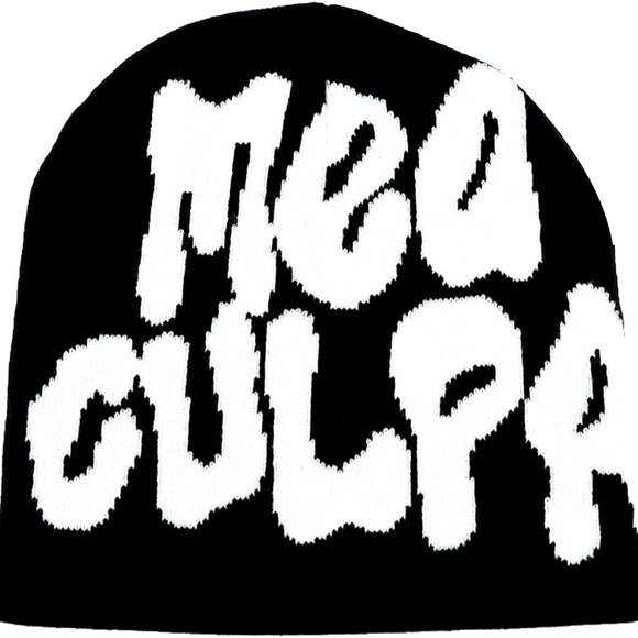 New 2024 Y2K Black MEA CULPA Beanie Black Beanies Soft Hat Skull Cap - Picture 1 of 1